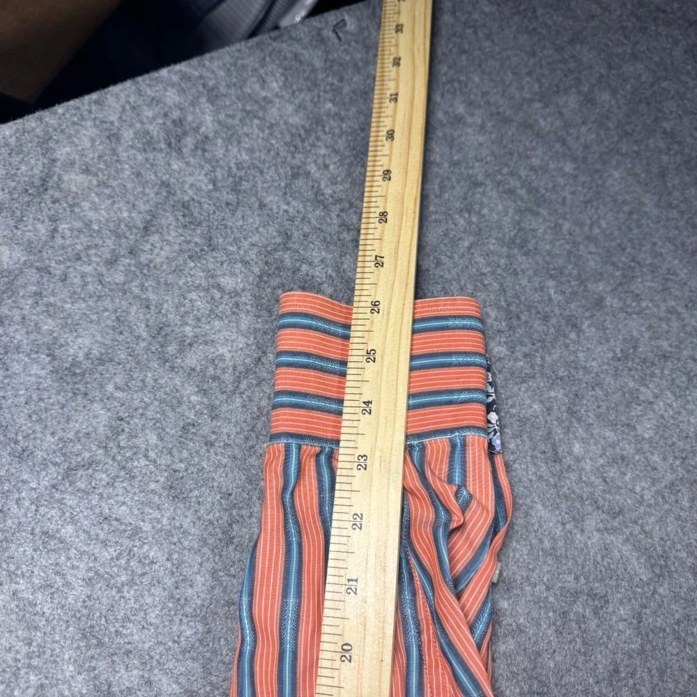 Robert Graham Mens XL Orange Blue‎ Striped Long Sleeve Button Down Floral Trim